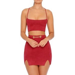 Oh Polly red soft suede 2 piece chain outfit